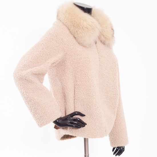 Дубленка VOLPI короткая с меховым воротом бежевая - фото 2,