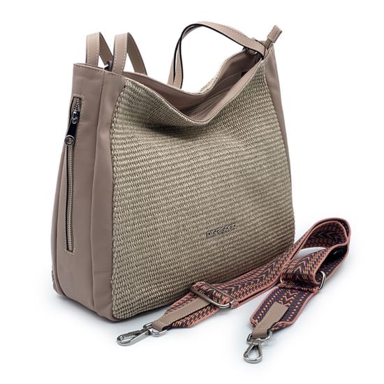 Сумка Di Gregorio кожа/текстиль розовая/бежевая - фото 2, 