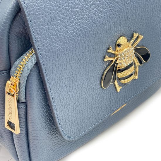 Сумка NILA&amp;NILA кожаная голубая с пчелкой - фото 4, 