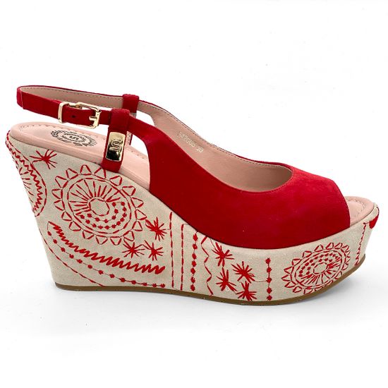 Босоножки Santini замшевые красные на расписной танкетке - фото 1, 