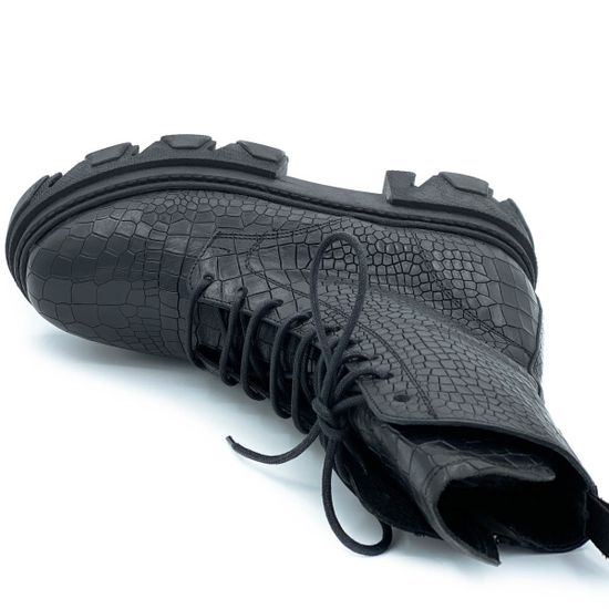 Ботинки Mimmu черные кожаные демисезонные тиснение под крокодила - фото 5, ER5154 MIM COCCO