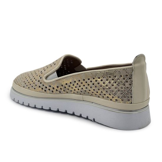 Слипоны Lab Milano бежево-золотистые кожаные с перфорацией - фото 3, 0860129 LAB BEIGE ORO