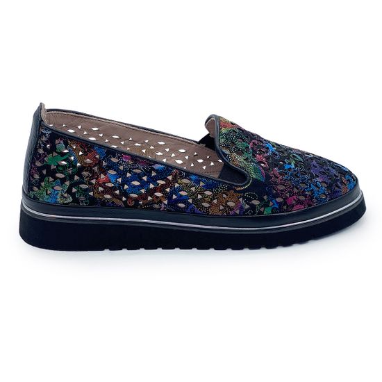 Слипоны Lab Milano кожаные перфорированные черные/мульти - фото 1, 