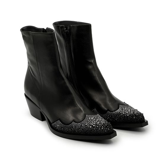 Ботинки казаки FRU.IT черные кожаные со стразами демисезонные - фото 8, 8358 FR