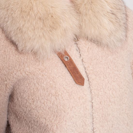 Дубленка VOLPI короткая с меховым воротом бежевая - фото 6,
