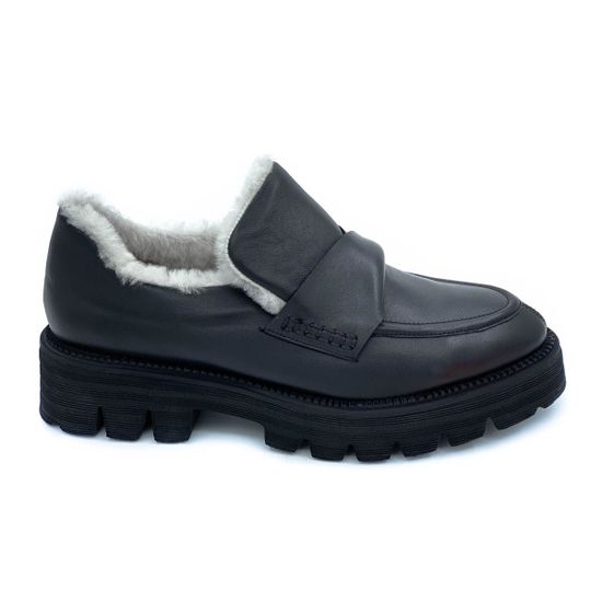 Лоферы Tuffoni черные кожаные МЕХ - фото 1, 