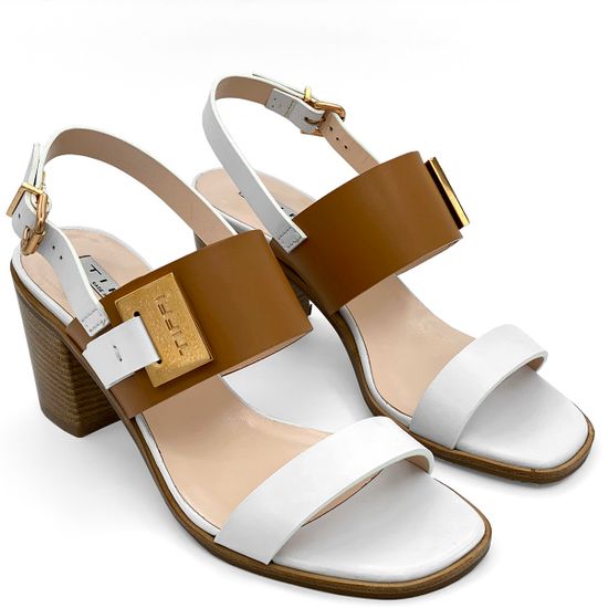 Босоножки Tiffi бело-коричневые кожаные - фото 7, P351/50C TI