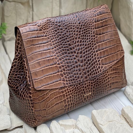 Сумка Ripani коричневая кожаная тиснение под рептилию - фото 4, 9268SO RP MORO