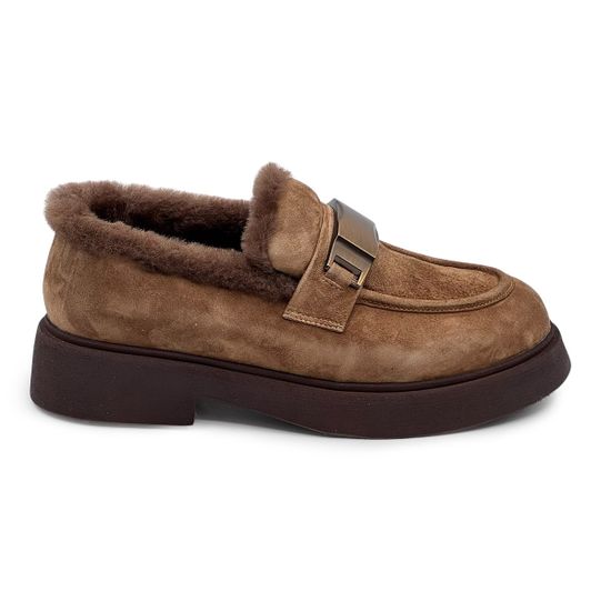 Лоферы Francesco Valeri бежевые замшевые на меху - фото 1, U32 FV CUOIO