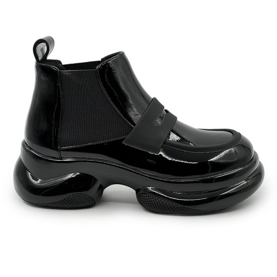 Ботинки TUFFONI черные кожаные лакированные на байке - фото 1, 