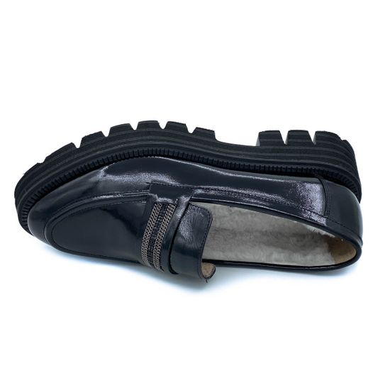 Лоферы Tuffoni черные из лакированной кожи МЕХ - фото 5, 