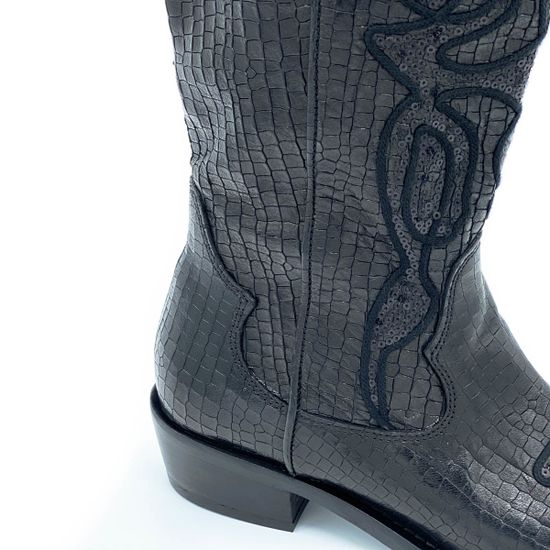 Полусапоги Mimmu черные кожаные демисезонные тиснение под крокодила - фото 5, MU3710 MIM