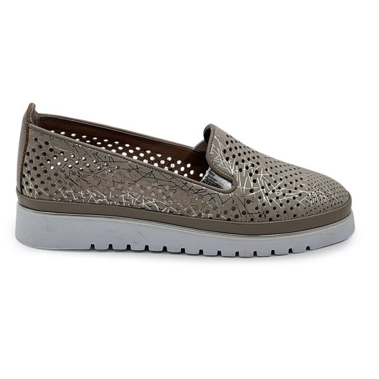 Слипоны Lab Milano бежево-серебристые кожаные с перфорацией - фото 1, 0860129 LAB BEIGE ARGENTO