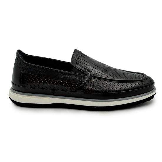 Слипоны Giampieronicola черные кожаные перфорированные - фото 1, F338122A  GPN NERO