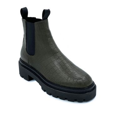 Ботинки Mimmu зеленые кожаные Байка тиснение под крокодила - фото 2, E449E1 MIM VERDE