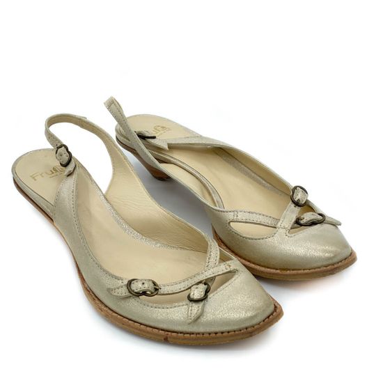 Босоножки Fru.it бежевые кожаные металлик - фото 5, 