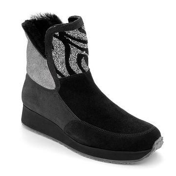 Ботинки Marzetti черно-серебряные замшевые МЕХ - фото 2, D74417M02 MZ