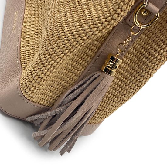 Сумка Di Gregorio розовая/бежевая кожа/текстиль - фото 5, 