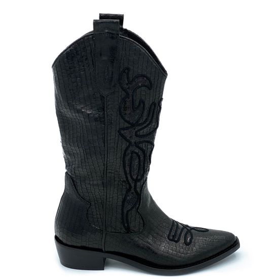 Полусапоги Mimmu черные кожаные демисезонные тиснение под крокодила - фото 1, MU3710 MIM