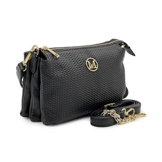 Сумка кросс-боди MOT-CLE кожаная черная c &quot;золотой&quot; фурнитурой - фото 2, TRIS MOT NERO GOLD