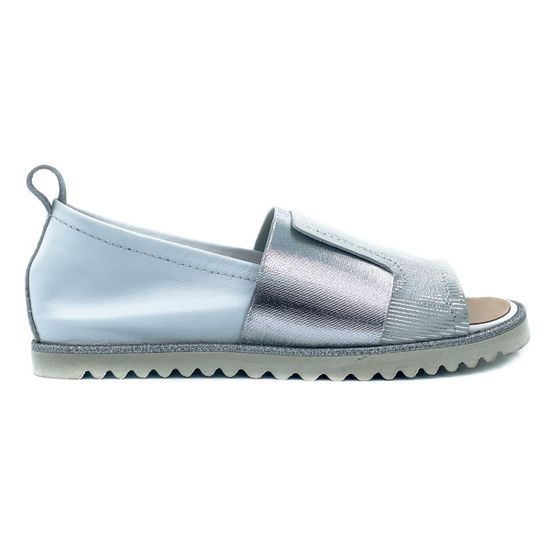 Слипоны Cover серебряные кожаные с открытым носом - фото 1, 