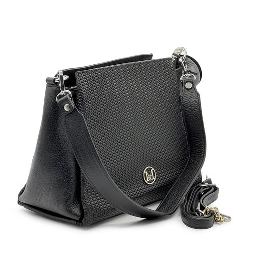 Сумка MOT CLE черная кожаная с &quot;серебряной&quot; фурнитурой - фото 2, EMILY MOT NERO SILVER