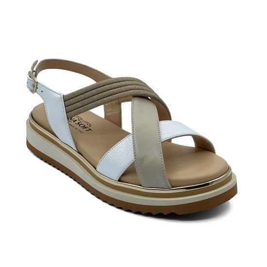 Босоножки Donna Soft  комбинация белого лака и бежевой кожи - фото 2, 