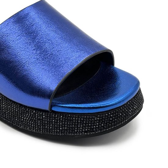 Шлепанцы Francesco V синие кожаные со стразами - фото 6, T117 FV BLU