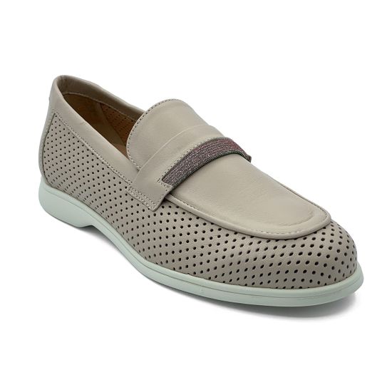 Лоферы Donna Soft  кожаные перфорированные бежевые - фото 2, 