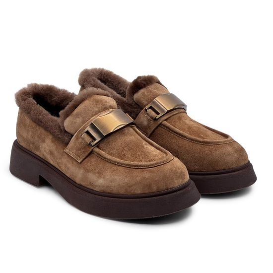 Лоферы Francesco Valeri бежевые замшевые на меху - фото 8, U32 FV CUOIO