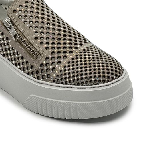 Кроссовки FRUIT бежевые из нубука с перфорацией и стразами - фото 6, 9082 FR BEIGE