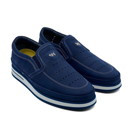 Слипоны Giampieronicola синие из нубука с крупной перфорацией - фото 7, 