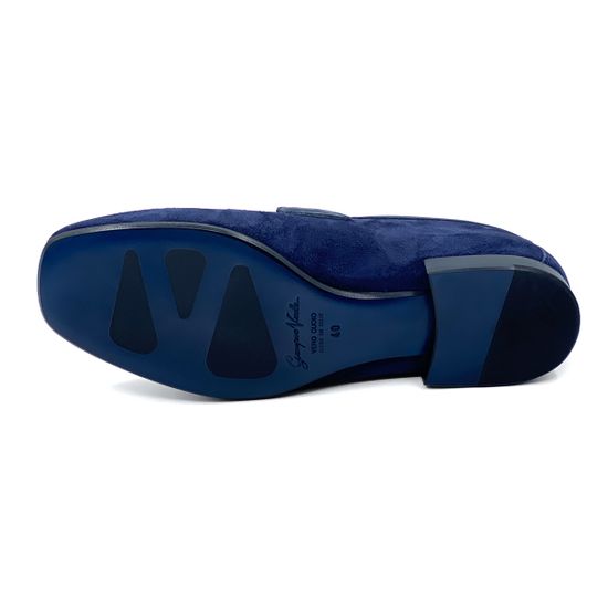 Лоферы Giampieronicola синие замшевые с кожаной плетеной перемычкой - фото 4, 