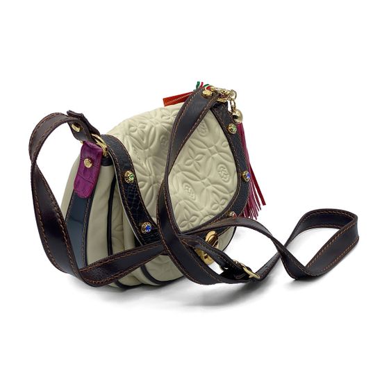 Сумка женская кросс-боди Marino Orlandi кожаная бежевая-коричневая - фото 2, 