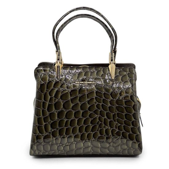 Сумка Gilda Tonelli зеленая лакированная тиснение &quot;крокодил&quot; - фото 1, 