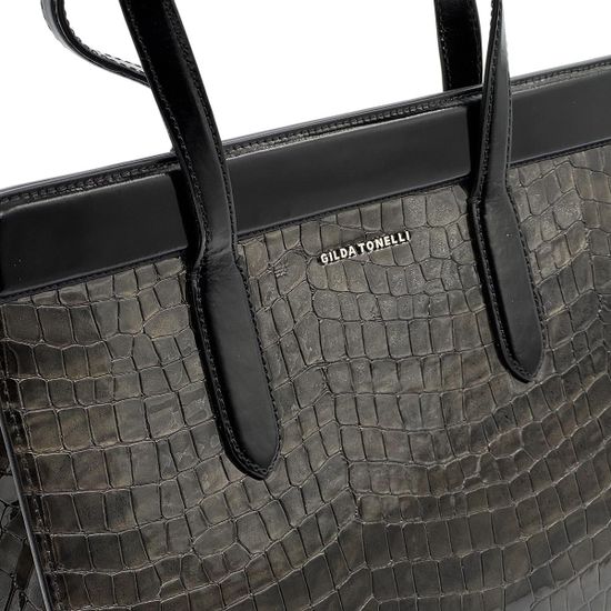 Саквояж Gilda Tonelli зеленый лакированный тиснение &quot;крокодил&quot; - фото 4, 1081 TON VERDE