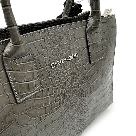 Сумка Di Gregorio серая кожаная тиснение &quot;крокодил&quot; - фото 5, 