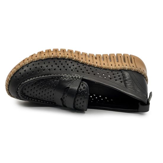 Лоферы Nila Nila черные кожаные с перфорацией - фото 5, ES025YA-165 NIL NERO