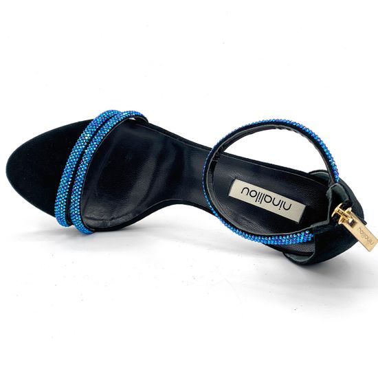 Босоножки Nina Lilou замшевые черные в синих стразах - фото 5, 241059L8 NL