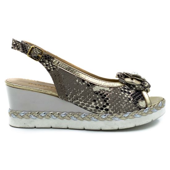 Босоножки Marzetti бежево-золотые тиснение &quot;питон&quot; - фото 1, 