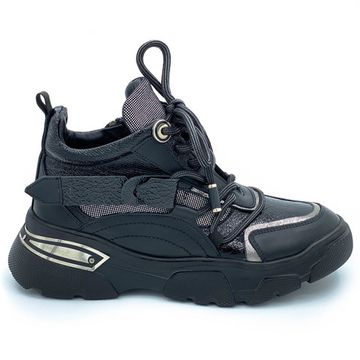 Кроссовки Lab Milano черно-серебряные кожаные Байка - фото 1, ZN1295 LAB