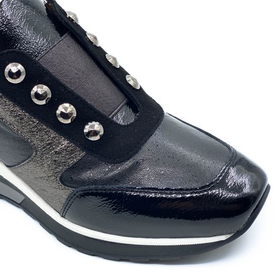 Сникеры Donna Soft черно-серебряные комбинация замши и наплака демисезонные - фото 6, DS1617 DS