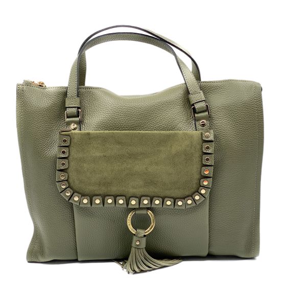 Сумка Ripani зеленая комбинация кожи и замши - фото 1, 