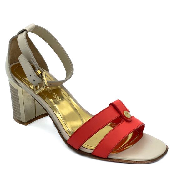 Босоножки Loretta Pettinari бежево-красные кожаные - фото 2, 