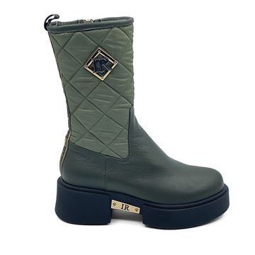 Полусапоги Ilasio Renzoni зеленые комбинация кожи и текстиля МЕХ - фото 1, 5032 IR