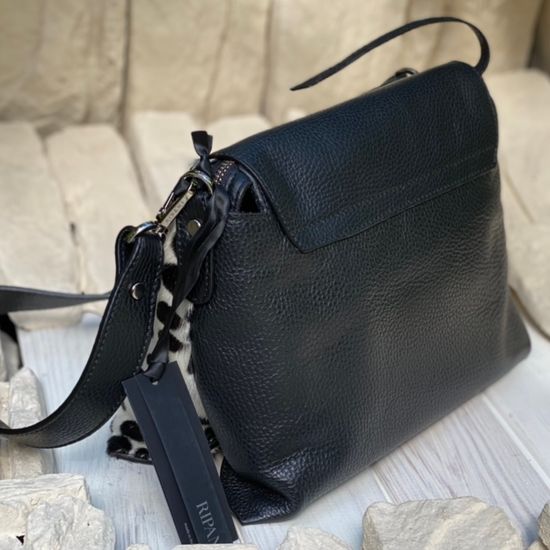 Сумка Ripani черно-белая комбинация кожи и меха пони - фото 7, 