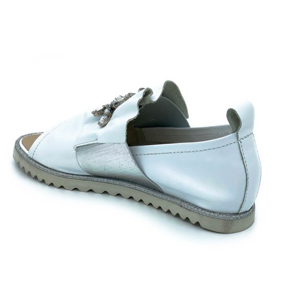 Слипоны Cover белые кожаные с открытым носом - фото 3, 