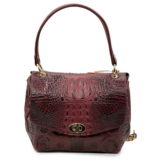 Сумка Marino Orlandi бордовая кожаная тиснение под кожу крокодила - фото 1, 4765 MO BORDO