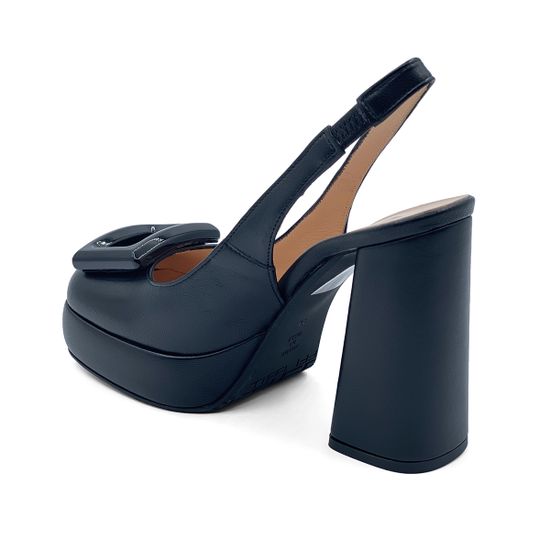 Босоножки Tiffi кожаные черные с квадратной пряжкой - фото 3, 