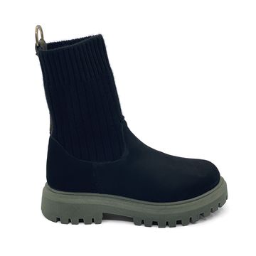 Ботинки Nila Nila черные кожаные на меху на зеленой подошве - фото 1, ZN26285M NIL NERO VERDE